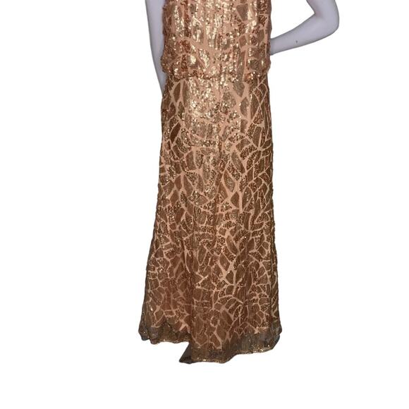 Donna Morgan Collection Ball Gown Size 12 Gold Sequins Patches Slit Back… - Picture 12 of 16